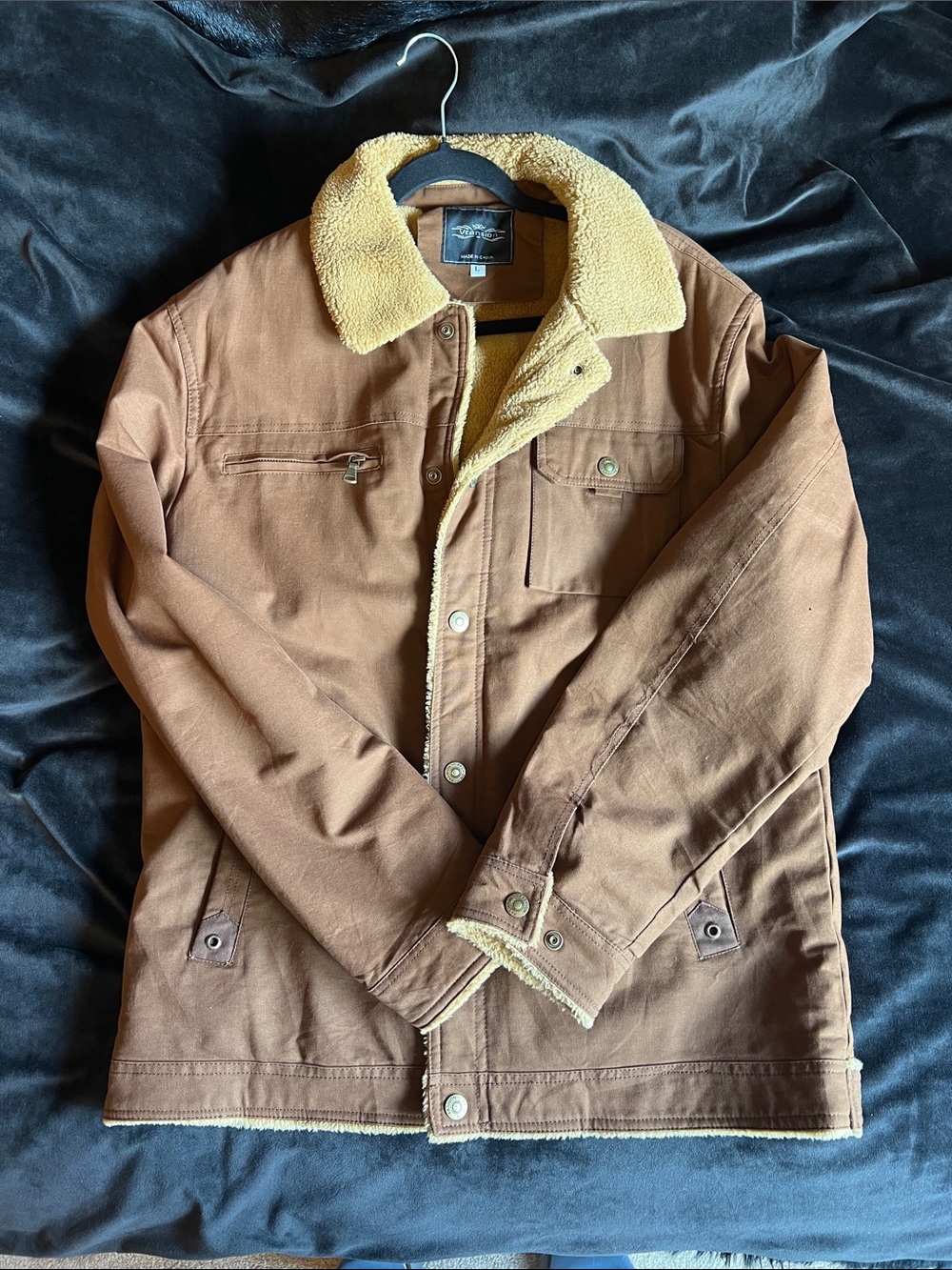 Men's Brown Sherpa-Lined Work Jacket Vcasion Brand